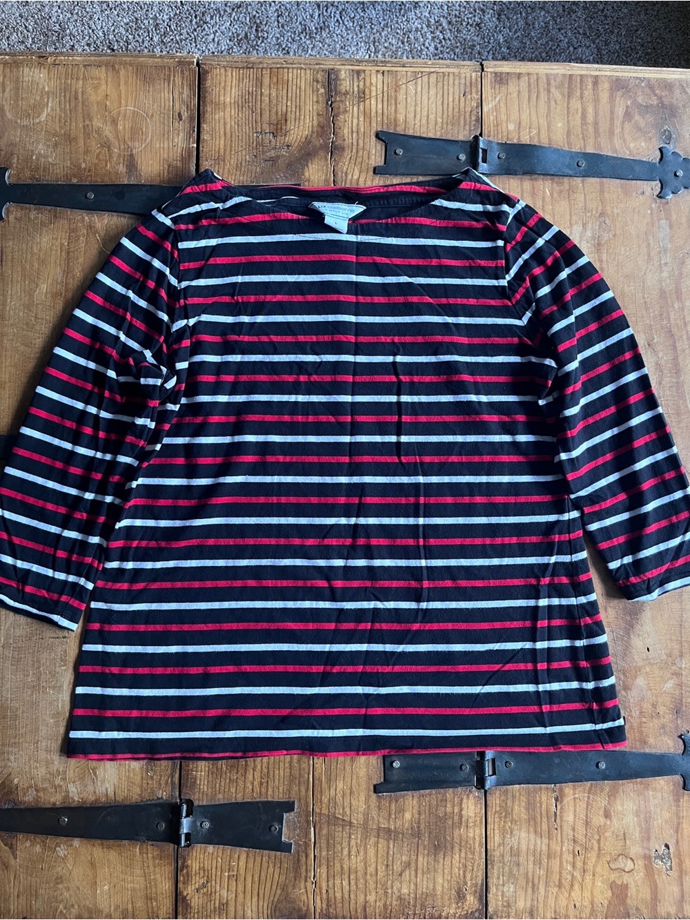 Liz Claiborne Black, White & Red Striped 3/4 Sleeve Top